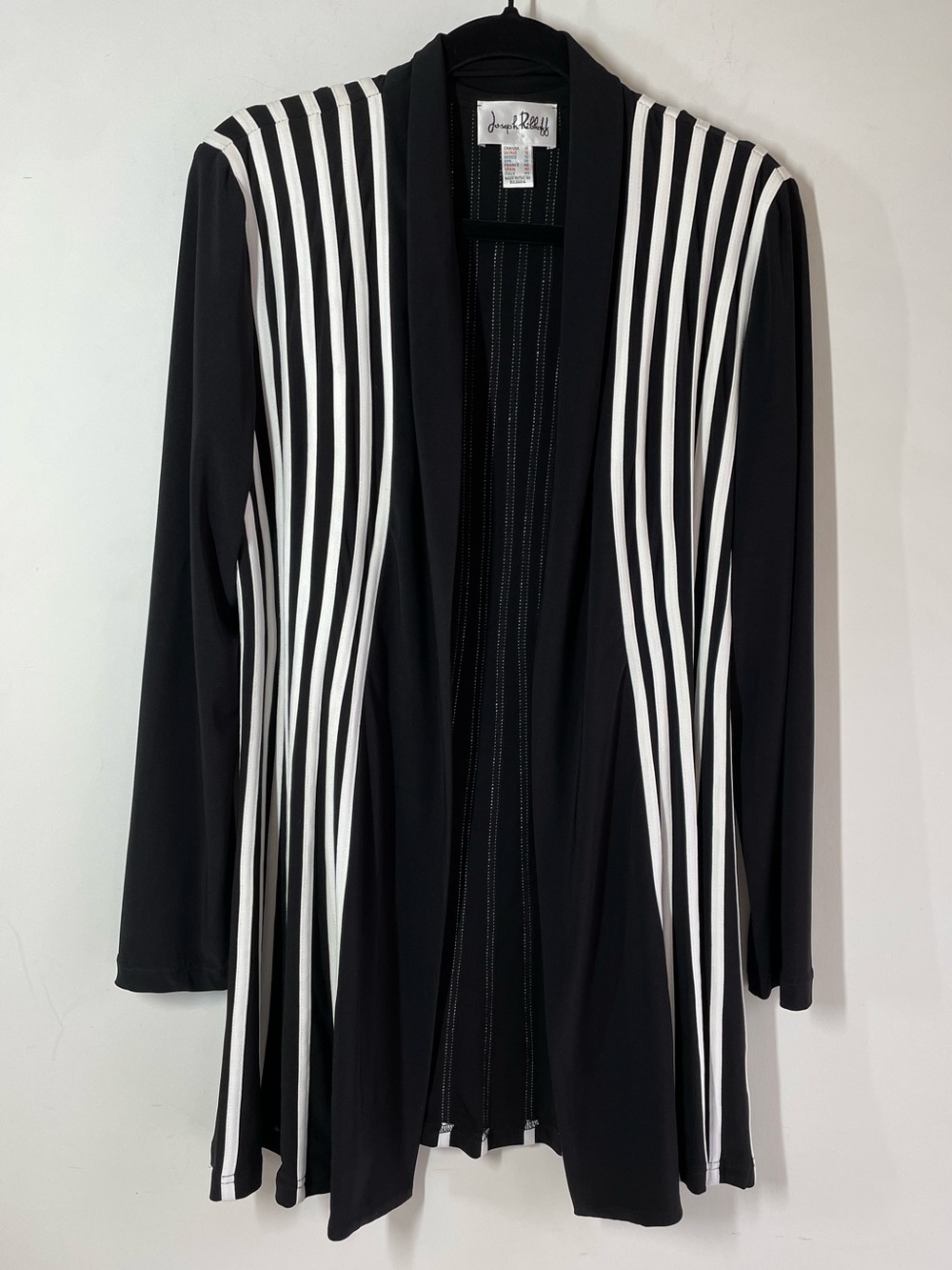 Joseph Ribkoff Black White Striped Open Front Cardigan Minimalist Jacket Size 10 - Picture 2 of 12